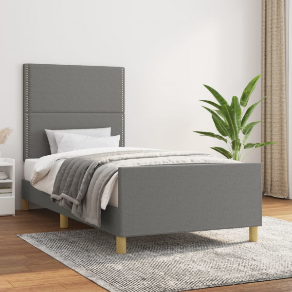 Estructura de cama con cabecero de tela gris oscuro 90x200 cm D