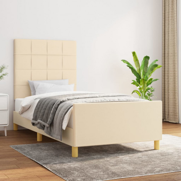 Estructura de cama con cabecero de tela color crema 90x190 cm D