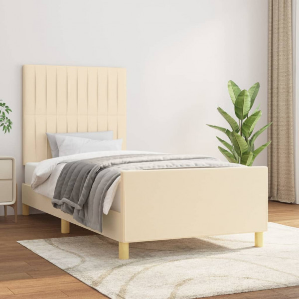 Estructura de cama con cabecero de tela color crema 90x200 cm D