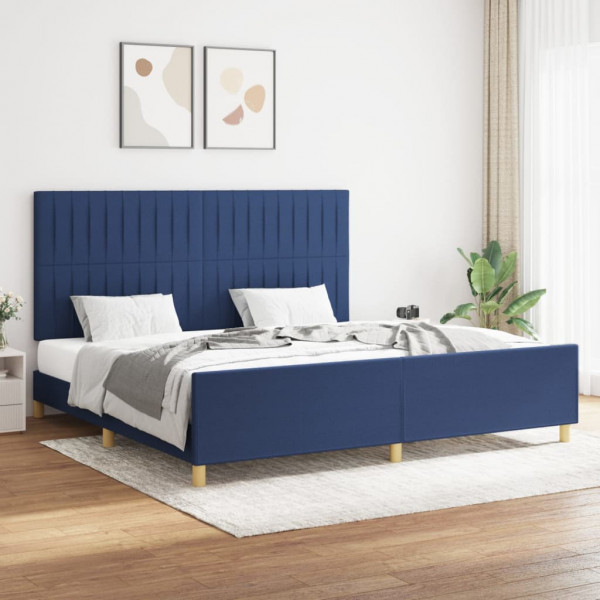 Estrutura de cama com cabeceira em tecido azul 200x200 cm D
