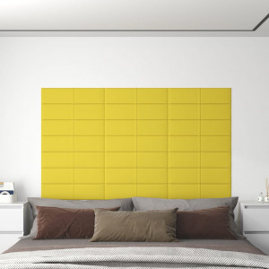 Paneles de pared 12 uds tela amarillo claro 60x15 cm 1.08 m² D