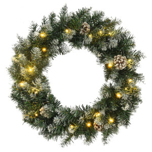 Corona de Navidad con luces LED PVC verde 60 cm D