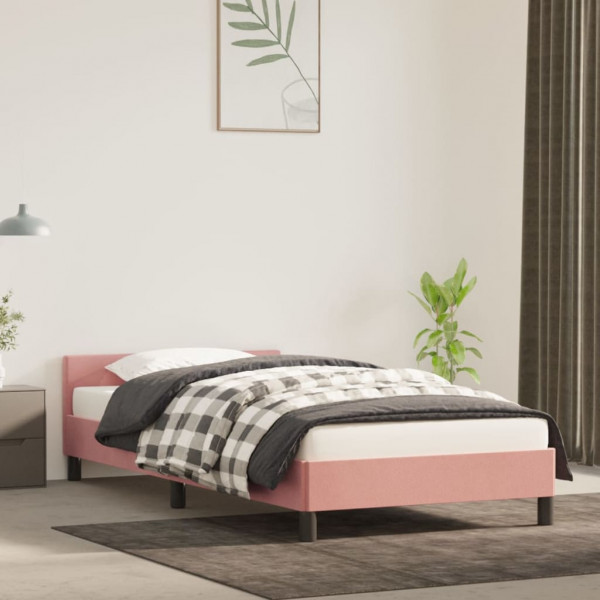 Estructura de cama con cabecero de terciopelo rosa 90x190 cm D