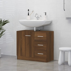 Mueble de lavabo madera contrachapada marrón roble 63x30x54 cm D