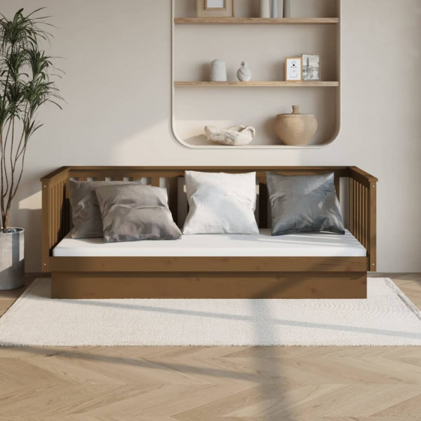 Sofá cama madeira maciça de pinho marrom mel 100x200 cm D