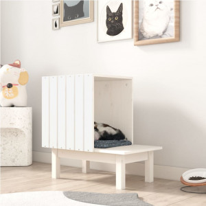 Casa para gatos de madeira maciça de pinho branco 60x36x60 cm D