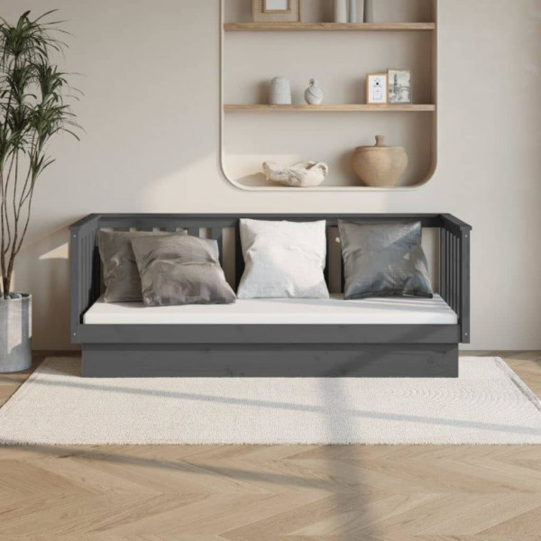 Sofá cama madeira maciça de pinho cinza 90x190 cm D