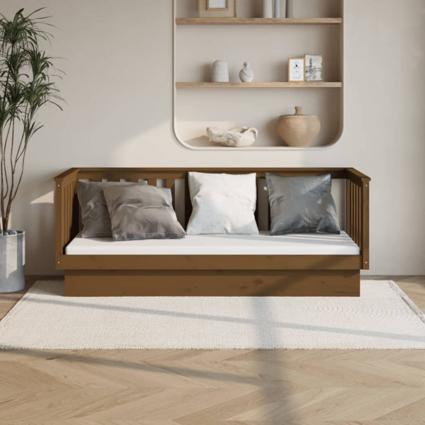 Sofá cama de madeira maciça de pinheiro marrom mel 90x190 cm D