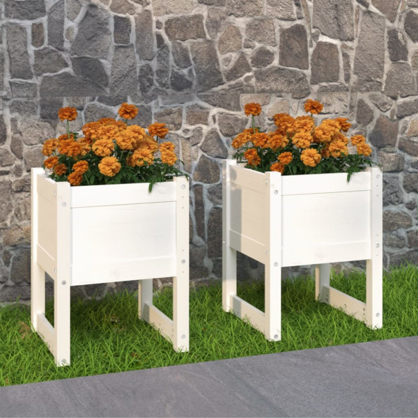 Jardinera 2 unidades madera maciza de pino blanco 40x40x52.5 cm D