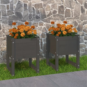 Jardinera 2 unidades madera maciza de pino gris 40x40x52.5 cm D