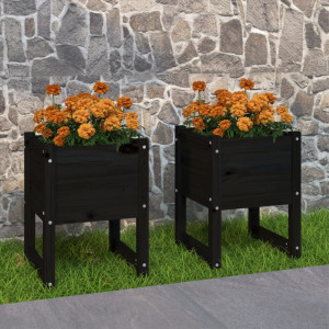 Jardinera 2 unidades madera maciza de pino negro 40x40x52.5 cm D