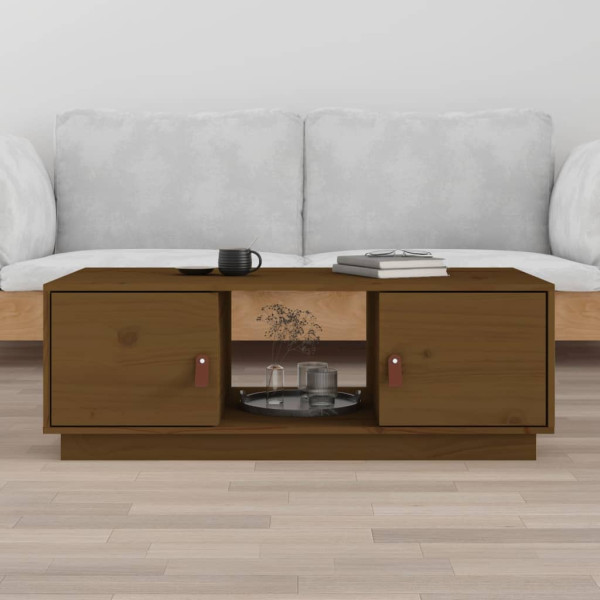 Mesa de centro madera maciza de pino marrón miel 100x50x35 cm D
