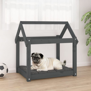 Cama de cão madeira maciça de pinho cinza 71x55x70 cm D