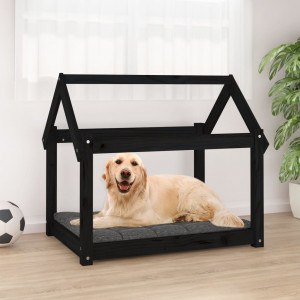 Cama para cães madeira maciça de pinho preto 81x60x70 cm D