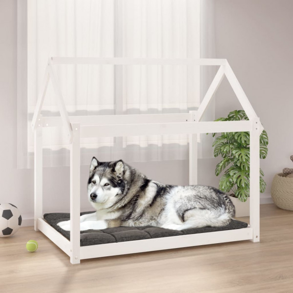 Cama de cão madeira maciça de pinho branco 111x80x100 cm D