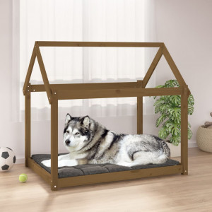 Cama de cão madeira maciça pinheiro marrom mel 111x80x100 cm D