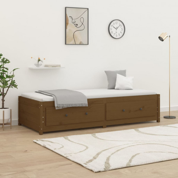 Sofá cama de madeira maciça de pinheiro marrom mel 90x190 cm D