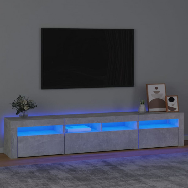 Mueble de TV con luces LED gris hormigón 210x35x40 cm D