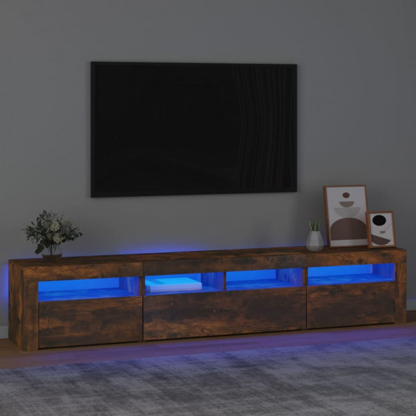 Mueble de TV con luces LED color roble ahumado 210x35x40 cm D