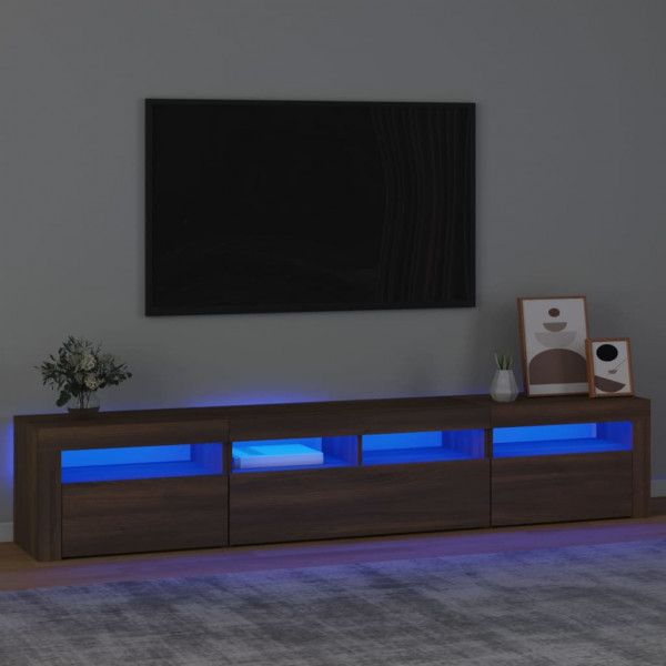Móvel de TV com luzes LED castanho carvalho 210x35x40 cm D