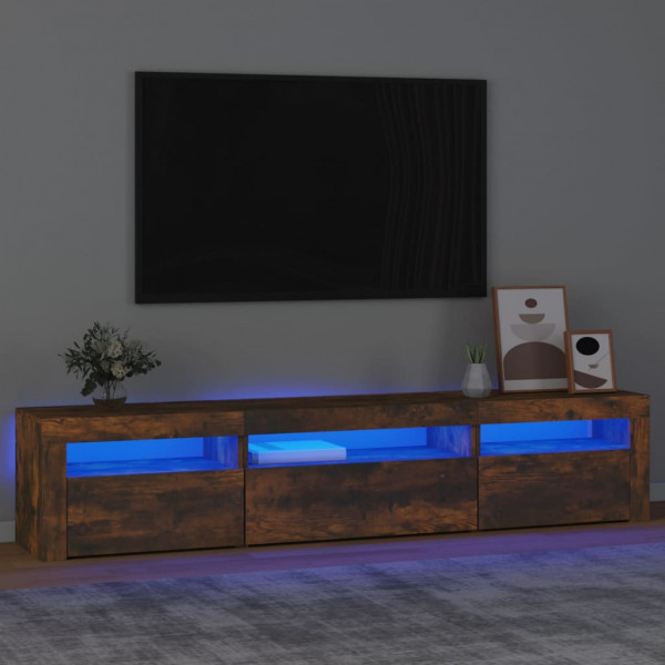 Mueble de TV con luces LED roble ahumado 195x35x40 cm D