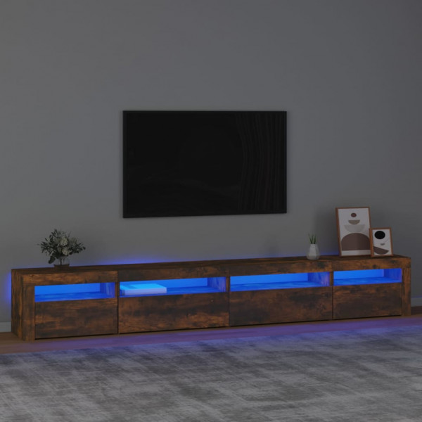 Mueble de TV con luces LED roble ahumado 270x35x40 cm D