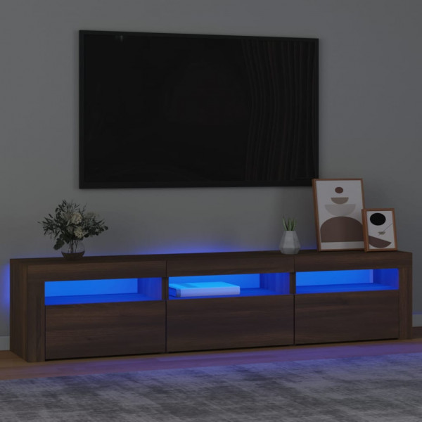 Mueble de TV con luces LED color marrón roble 180x35x40 cm D
