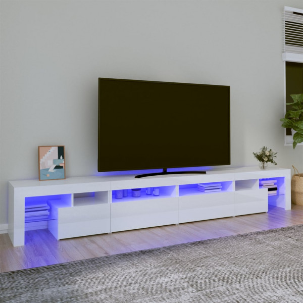 Mueble de TV con luces LED blanco brillante 260x36.5x40 cm D