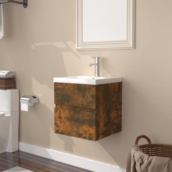 Mueble de baño con lavabo madera contrachapada roble ahumado D