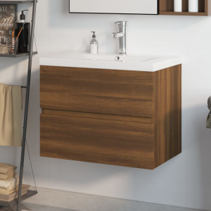 Mueble de baño con lavabo madera contrachapada marrón roble D