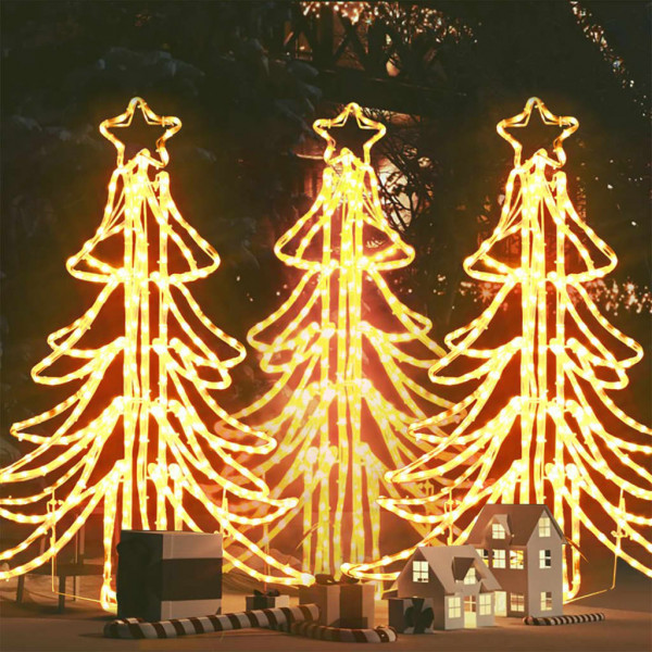 Figura árvore de Natal dobrável 3 pzas branco quente 87x87x93 cm D