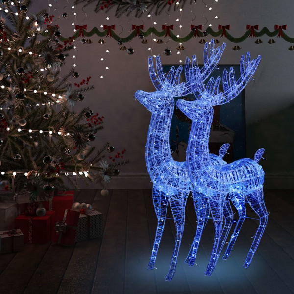 Renos de Navidad acrílico 250 LED 2 uds azul 180 cm D