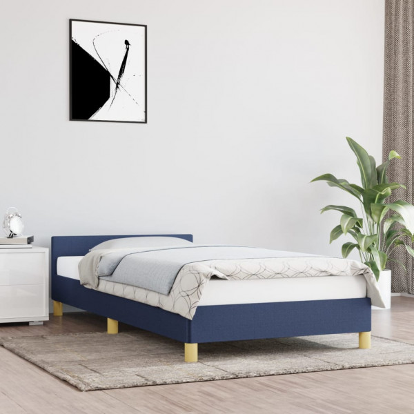 Estructura de cama con cabecero de tela azul 80x200 cm D