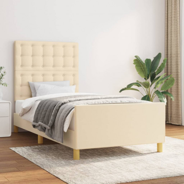 Estructura de cama con cabecero de tela color crema 90x200 cm D