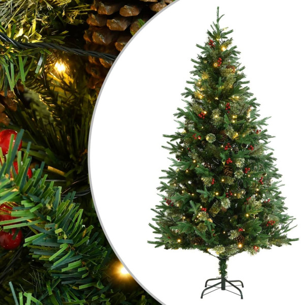 Árbol de Navidad con LED y piñas verde PVC y PE 195 cm D