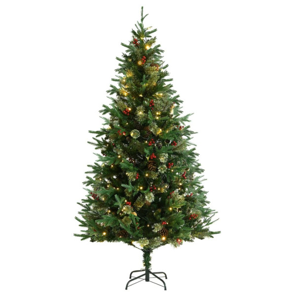 Árbol de Navidad con luces y piñas PVC PE verde 195 cm D