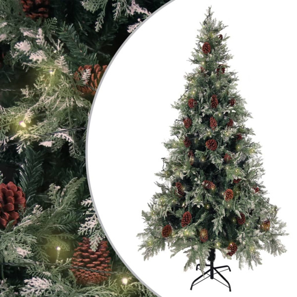 Árbol de Navidad con luces y piñas PVC PE verde 225 cm D