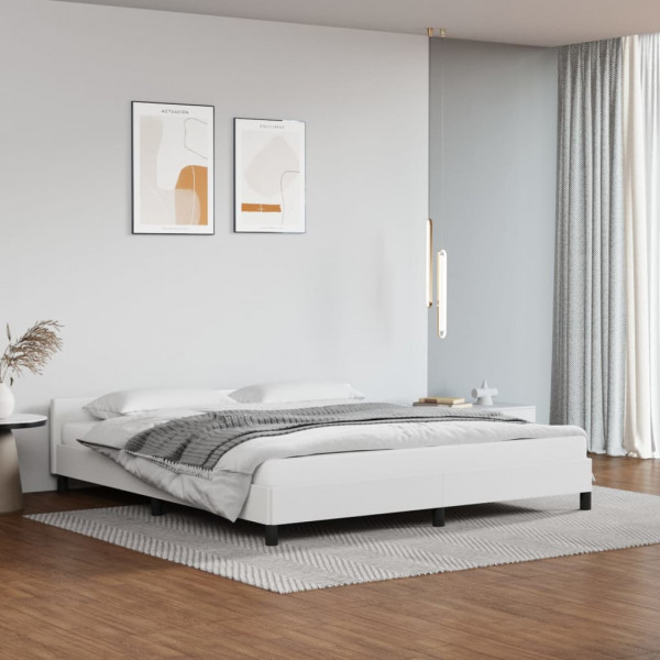 Estructura de cama cabecero cuero sintético blanco 160x200 cm D