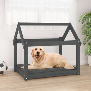 Cama para cachorro em madeira maciça de pinho cinza 81x60x70 cm D