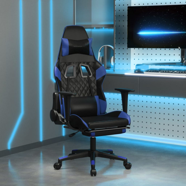 Cadeira gamer com apoio para pés em couro sintético preto azul D