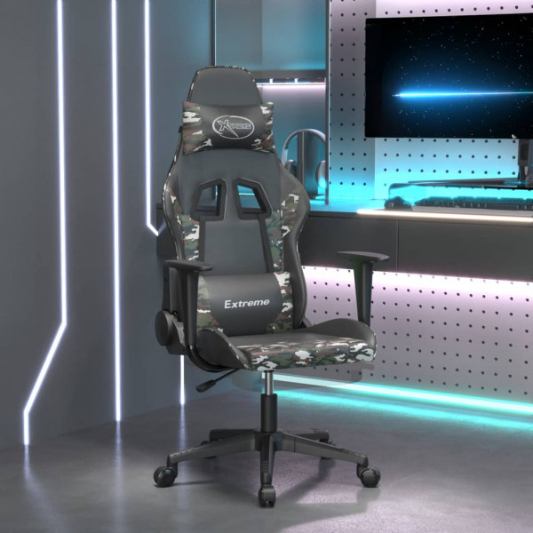 Silla gaming con reposapiés cuero sintético negro camuflaje D