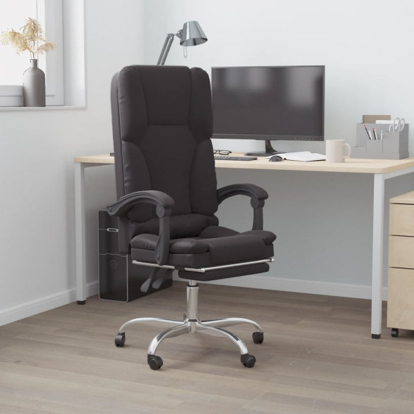 Cadeira de escritório reclinável massagem de couro sintético preto D