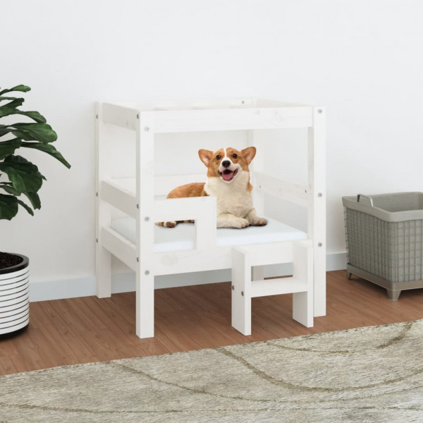 Cama para cães madeira maciça de pinho branco 55,5x53,5x60 cm D