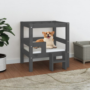 Cama para cães madeira maciça de pinho cinzento 55,5x53,5x60 cm D