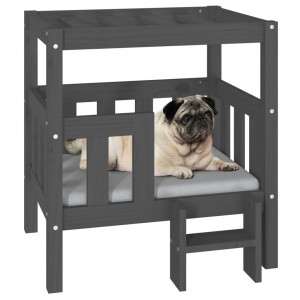 Cama de cão madeira maciça de pinho cinzento 65.5x43x70 cm D