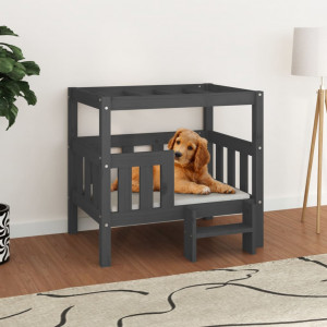 Cama para perros madera maciza de pino gris 75.5x63.5x70 cm D