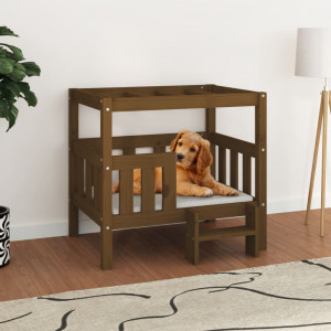 Cama para cão em madeira maciça de pinho castanho mel 75,5x63,5x70 cm D