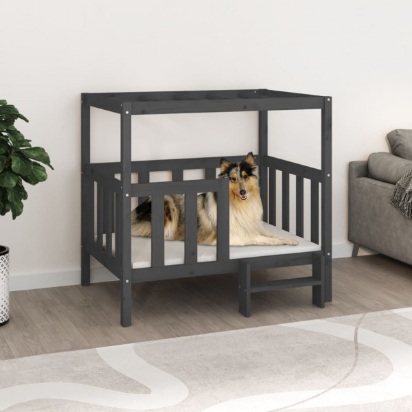 Cama para cachorro em madeira maciça de pinho cinza 105,5x83,5x100 cm D