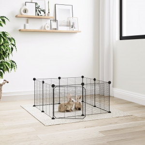 Caixa de animais de estimação de 8 painéis com porta de aço preto 35x35cm D