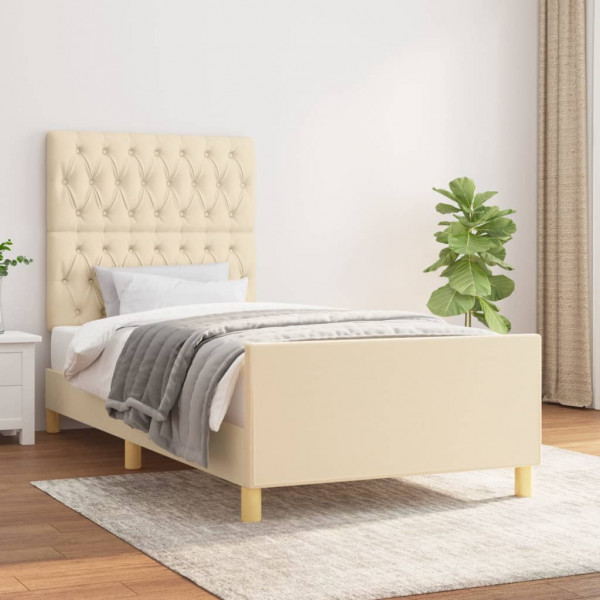Estructura de cama con cabecero de tela color crema 100x200 cm D